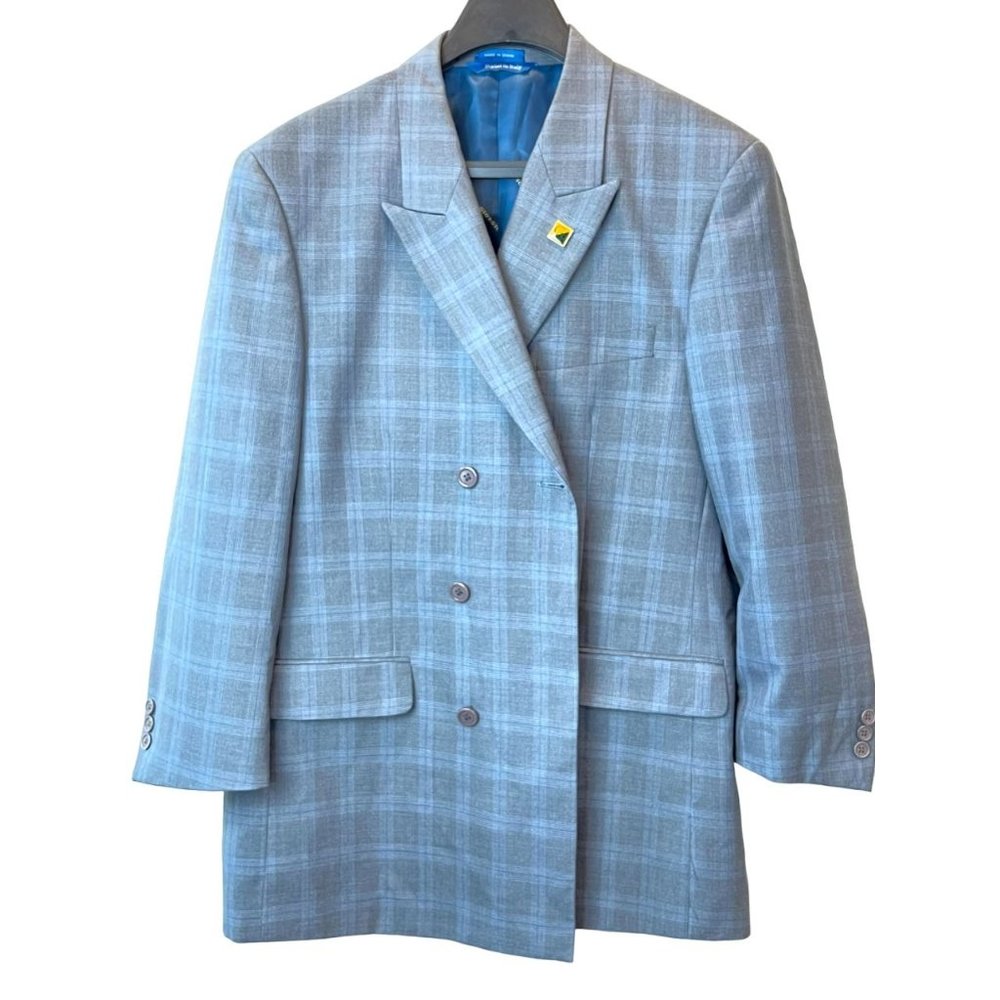 Giorgio Brutini Men Plaid Blazer Coat Single Breasted Long Sleeve Blue Size 42R - Picture 1 of 6
